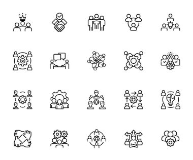 Modern takım çalışması simgesi işbirliği, proje yönetimi, iş uygulamaları ve ofis panelleri için ideal. UI / UX tasarımı için ölçeklenebilir vektör simgeleri.