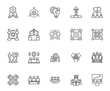 Modern takım çalışması simgesi işbirliği, proje yönetimi, iş uygulamaları ve ofis panelleri için ideal. UI / UX tasarımı için ölçeklenebilir vektör simgeleri.