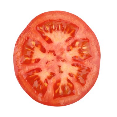 Natural organic village tomato on white background, single half raw tomato, isolated background, clipping path,