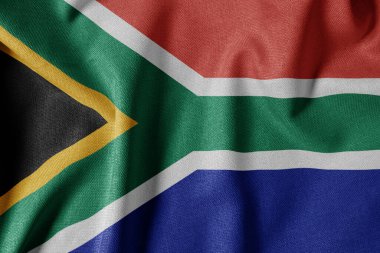 Dokulu Kumaş Arkaplanı Ulusal Bayrağı. İpek desenli bayrak, gerçekçi dalga ve bayrak görünümü. Güney Afrika 'nın ZA Bayrağı