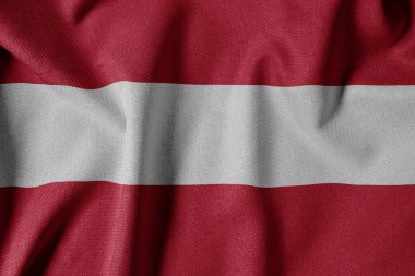 Dokulu Kumaş Arkaplanı Ulusal Bayrağı. İpek desenli bayrak, gerçekçi dalga ve bayrak görünümü. Avusturya Bayrağı