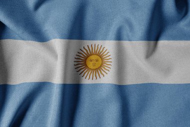 Dokulu Kumaş Arkaplanı Ulusal Bayrağı. İpek desenli bayrak, gerçekçi dalga ve bayrak görünümü. AR Arjantin Bayrağı