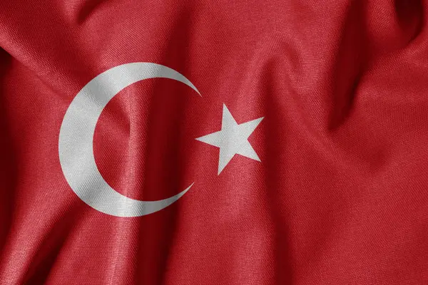 Dokulu Kumaş Arkaplanı Ulusal Bayrağı. İpek desenli bayrak, gerçekçi dalga ve bayrak görünümü. Türkiye TR Bayrağı