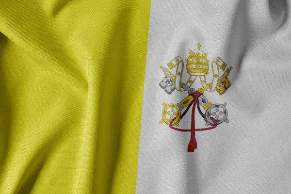 Dokulu Kumaş Arkaplanı Ulusal Bayrağı. İpek desenli bayrak, gerçekçi dalga ve bayrak görünümü. Vatikan Şehri 'nin Gazi Bayrağı