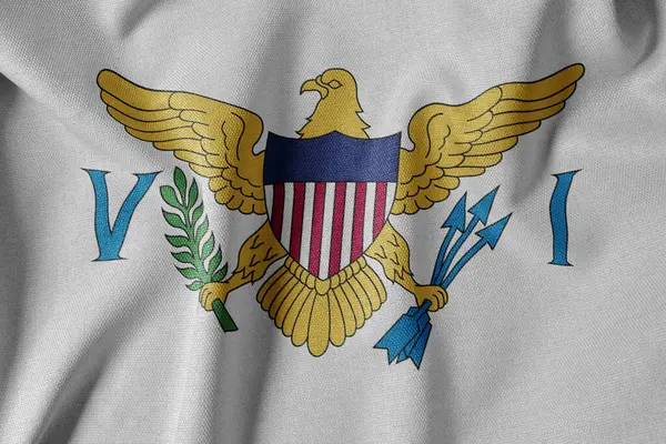 Dokulu Kumaş Arkaplanı Ulusal Bayrağı. İpek desenli bayrak, gerçekçi dalga ve bayrak görünümü. Birleşik Devletler Virgin Adaları VI Bayrağı