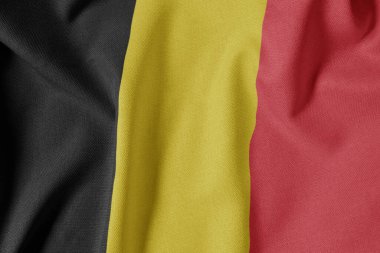 Dokulu Kumaş Arkaplanı Ulusal Bayrağı. İpek desenli bayrak, gerçekçi dalga ve bayrak görünümü. Belçika 'nın BE Bayrağı