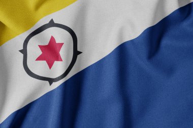 Dokulu Kumaş Arkaplanı Ulusal Bayrağı. İpek desenli bayrak, gerçekçi dalga ve bayrak görünümü. Bonaire 'nin BQ Bayrağı, Sint Eustatius ve Saba