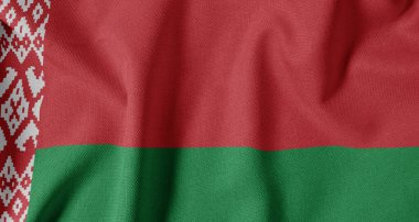 Dokulu Kumaş Arkaplanı Ulusal Bayrağı. İpek desenli bayrak, gerçekçi dalga ve bayrak görünümü. Beyaz Rusya Bayrağına Göre