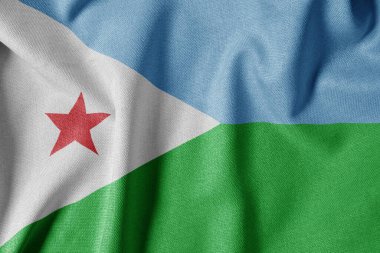 Dokulu Kumaş Arkaplanı Ulusal Bayrağı. İpek desenli bayrak, gerçekçi dalga ve bayrak görünümü. Cibuti DJ Bayrağı
