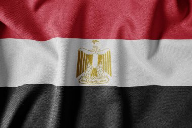 Dokulu Kumaş Arkaplanı Ulusal Bayrağı. İpek desenli bayrak, gerçekçi dalga ve bayrak görünümü. Mısır EG Bayrağı