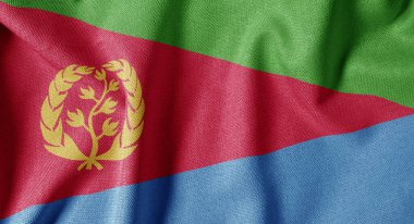 Dokulu Kumaş Arkaplanı Ulusal Bayrağı. İpek desenli bayrak, gerçekçi dalga ve bayrak görünümü. Acil Eritre Bayrağı
