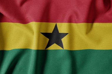Dokulu Kumaş Arkaplanı Ulusal Bayrağı. İpek desenli bayrak, gerçekçi dalga ve bayrak görünümü. GH Gana Bayrağı