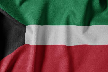 Dokulu Kumaş Arkaplanı Ulusal Bayrağı. İpek desenli bayrak, gerçekçi dalga ve bayrak görünümü. Kuveyt KW Bayrağı