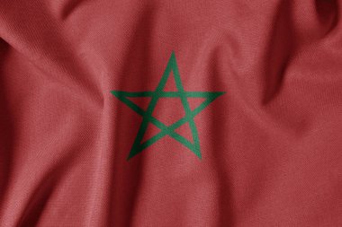 Dokulu Kumaş Arkaplanı Ulusal Bayrağı. İpek desenli bayrak, gerçekçi dalga ve bayrak görünümü. Fas 'ın MA Bayrağı