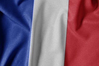 Dokulu Kumaş Arkaplanı Ulusal Bayrağı. İpek desenli bayrak, gerçekçi dalga ve bayrak görünümü. MF Saint Martin Bayrağı