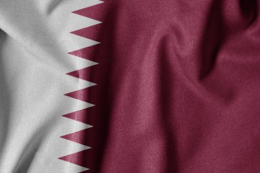 Dokulu Kumaş Arkaplanı Ulusal Bayrağı. İpek desenli bayrak, gerçekçi dalga ve bayrak görünümü. QA Katar Bayrağı