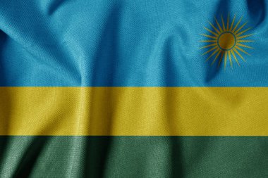 Dokulu Kumaş Arkaplanı Ulusal Bayrağı. İpek desenli bayrak, gerçekçi dalga ve bayrak görünümü. Ruanda RW Bayrağı