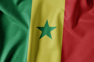 Dokulu Kumaş Arkaplanı Ulusal Bayrağı. İpek desenli bayrak, gerçekçi dalga ve bayrak görünümü. Senegal 'in SN Bayrağı