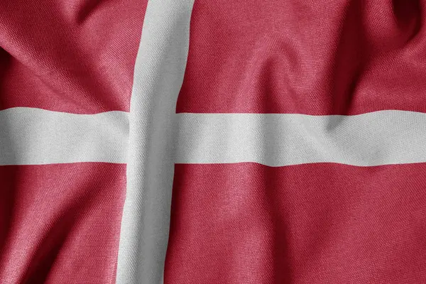 Dokulu Kumaş Arkaplanı Ulusal Bayrağı. İpek desenli bayrak, gerçekçi dalga ve bayrak görünümü. Danimarka 'nın DK Bayrağı