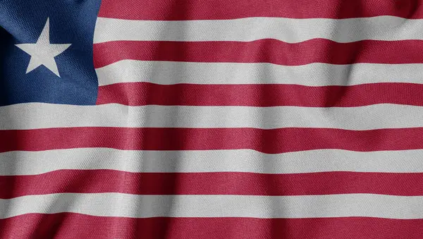 Dokulu Kumaş Arkaplanı Ulusal Bayrağı. İpek desenli bayrak, gerçekçi dalga ve bayrak görünümü. Liberya LR Bayrağı