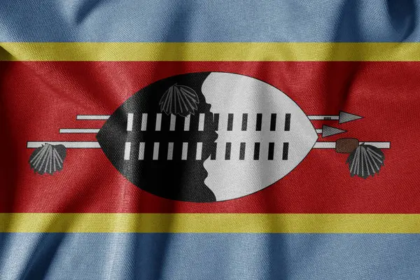 Dokulu Kumaş Arkaplanı Ulusal Bayrağı. İpek desenli bayrak, gerçekçi dalga ve bayrak görünümü. SZ Eswatini Bayrağı (Svaziland)