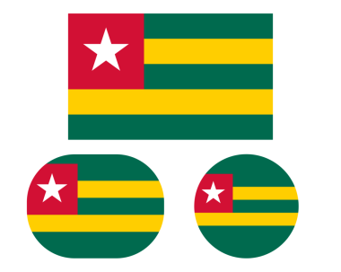 Dikdörtgen oval ve daire şeklinde bayrak, izole png arka plan. Togo Bayrağı