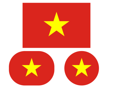 Dikdörtgen oval ve daire şeklinde bayrak, izole png arka plan. Vietnam bayrağı