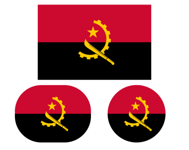 Dikdörtgen oval ve daire şeklinde bayrak, izole png arka plan. Angola Bayrağı