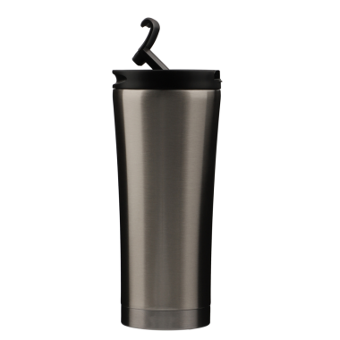 Termo şişe şeffaf arkaplanda izole edilmiş. Gümüş rengi termos, png izole arkaplan.