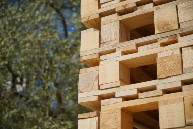 Endüstriyel ya da Depolama Kullanımı için Sunshine 'da Yığılmış Ahşap Paletler