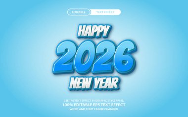 Mutlu yıllar 2026 Mavi Harf 3B Düzenlenebilir Metin Efekti Posteri, Reklam