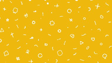 Eğlenceli sarı bir arka planda eğlenceli çizgileri olan kusursuz beyaz karalama deseni, modaya uygun tasarımlar ve çocuk duvar kağıtları için mükemmel.