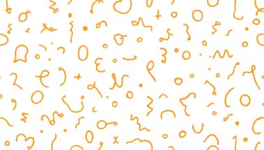 Eğlenceli beyaz bir arka planda eğlenceli çizgileri olan kusursuz turuncu karalama deseni, modaya uygun tasarımlar ve çocuk duvar kağıtları için mükemmel.