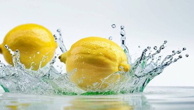 Su sıçratan limon, izole beyaz arkaplan