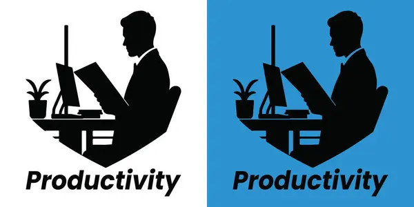 Illustration professional silhouette vector of a businessman reading a document at his desk. Represents productivity, focus, and workplace efficiency. Ideal for corporate and business themes.