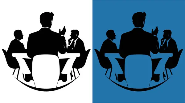 Takım çalışmasını temsil eden görseller için ideal bir iş toplantısındaki bir takımın tasviri. Grup tartışmasında iş profesyonellerini gösteren illüstrasyon.