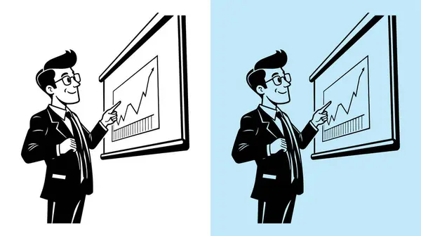 Satış artışı tablosunu gösteren başarılı bir iş adamının resmi. Yatırım, iş sahası ya da ekonomik gelişim için mükemmel. İşadamı artan sonuçlara sahip bir mali tabloya işaret ediyor.