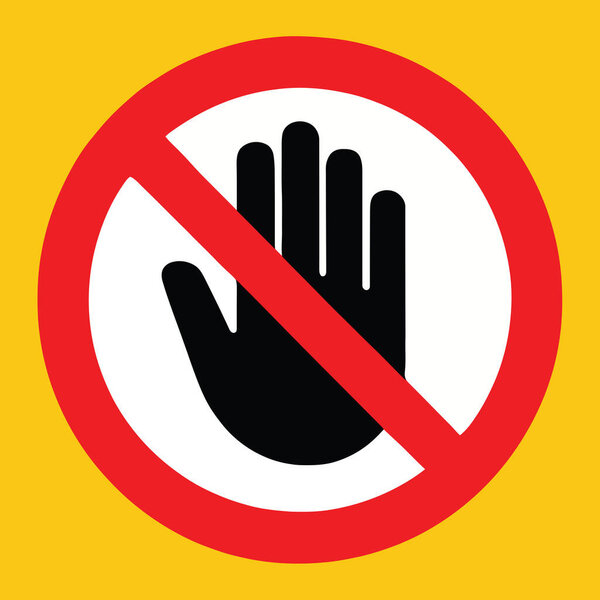 Safety Sign  Do Not Touch Symbol with Red Slash Used for Public Safety and Equipment Protection. Warning Sign  Do Not Touch Symbol for Industrial Safety, Sensitive Equipment, or Hazard Zones