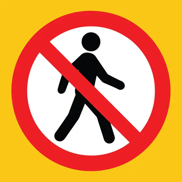 Kırmızı çizgili ve şekilli bir tabela. Yayaları, inşaat alanlarına, yasak bölgelere, yollara ve tehlikeli çevre koşullarına girmekten kaçınmaları konusunda uyarır. Kırmızı çizgili yaya trafiğine karşı uyarıda bulunan yaya geçişi yasak.
