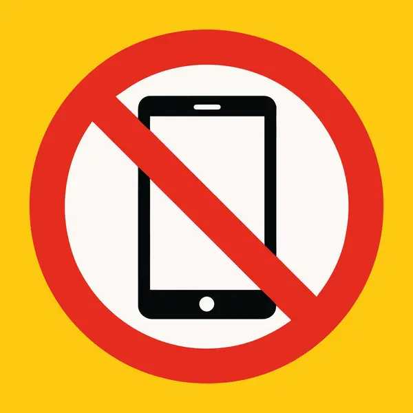 Sarı Arkaplanda, Sınır Alanlarında, Sınıflarda, Hastanelerde, Ofislerde veya Mobil Aygıtların İzin Verilmediği Olaylarda Kullanılan, Telefon Üzerindeki Kesikli Kırmızı Çemberin Kalın İşareti Yok