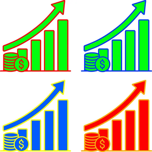 Dolar Bozukluğu, Gelir Çubuğu, Upward Arrow, Yatırım Başarı, İş Analizi, ROI Trendleri ve Kâr Artırma Çizelgeleri ile Finansal Büyüme Simgeleri.