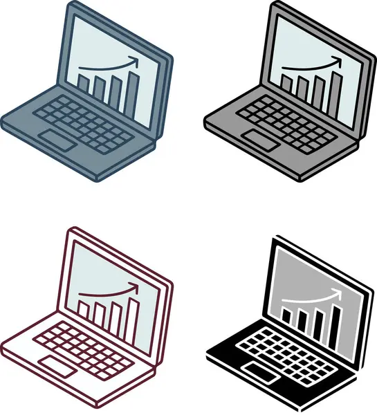 Çizimli Dizüstü bilgisayar ekranları Bar Grafikleri İş Büyümesi, ROI Görselleştirme, Çevrimiçi Başarı Ölçüleri ve Mali Performans İzleme. Business Growth Grafik Simgeleriyle Dizüstü bilgisayar