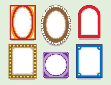 Vektör olarak fotoğraf çerçeveleri veya ayna. Bir dizi dekoratif çerçeve ya da kenar. Farklı şekillerde. Zarif, eski ve modern tarz. Tüm elementler izole edildi