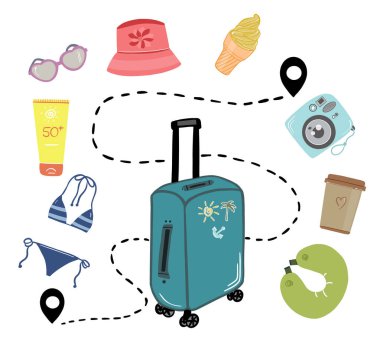 Seyahat tatilleri vektör çizimi. Merhaba yaz konsepti.
