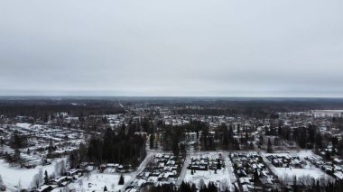 Finlandiya 'da karlı yollar ve ormanlar olan kış manzarası