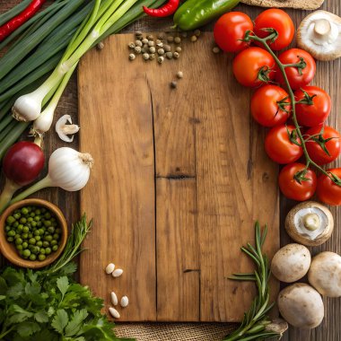 Tahta arka planda taze sebzeler