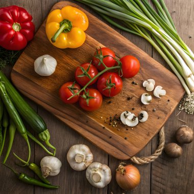 Tahta arka planda taze sebzeler