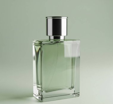 Berrak cam parfüm şişesi, mavi sıvı, beyaza izole edilmiş, lüks ve güzelliğin sembolü.