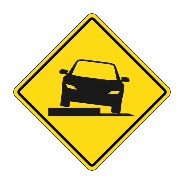 Yellow Diamond Shaped Warning Road Ahead Has Different Level Shoulder — Stock Vector