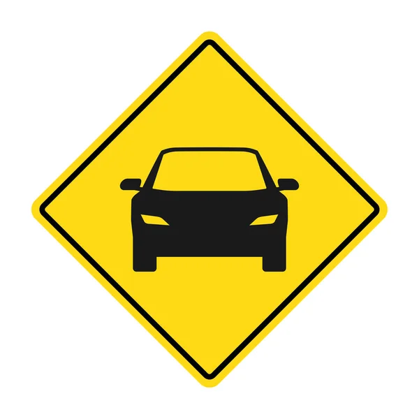 黄色菱形汽车警告路标黄色路标上的汽车标志 — 图库矢量图片